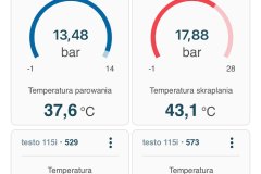 Pomiar ciśnień chillera z R407C w usterce: ssanie 13,48 bar, temperatura parowania 37,6 °C